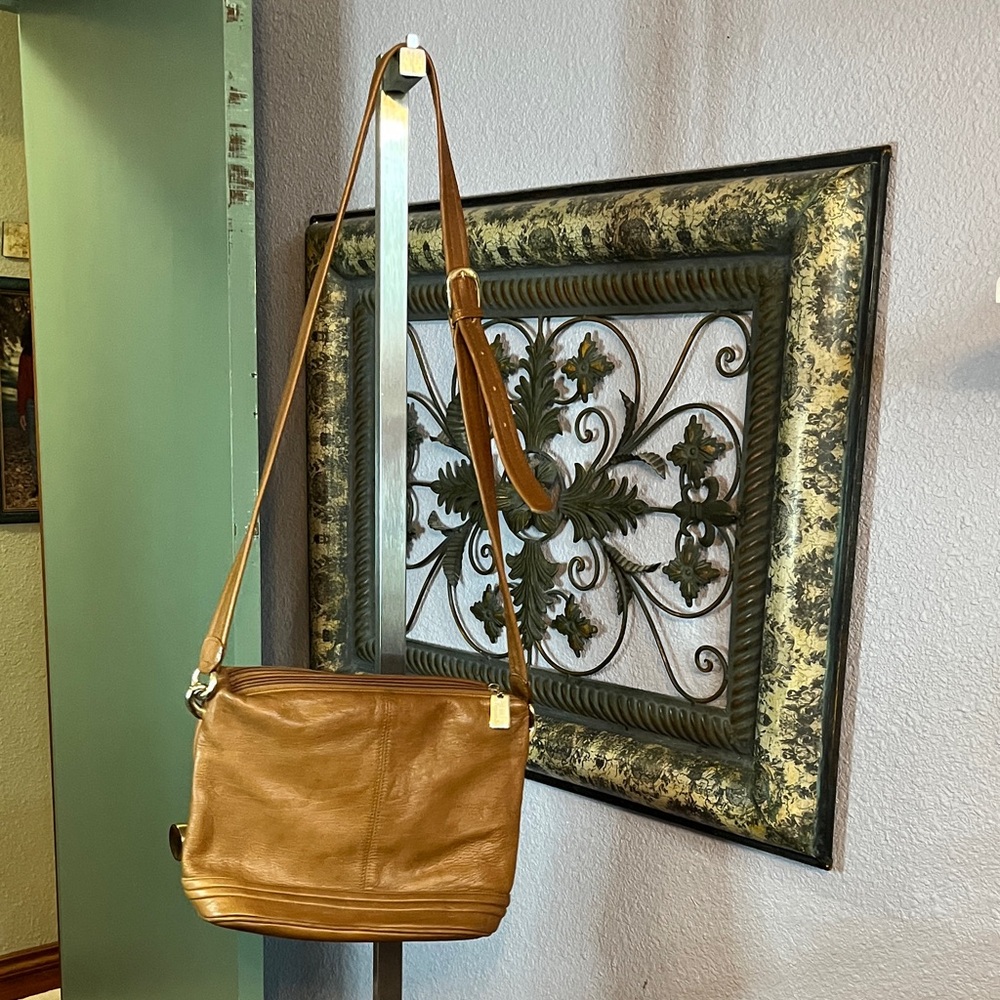 Tignanello Chestnut Leather Crossbody Bag - lots organization